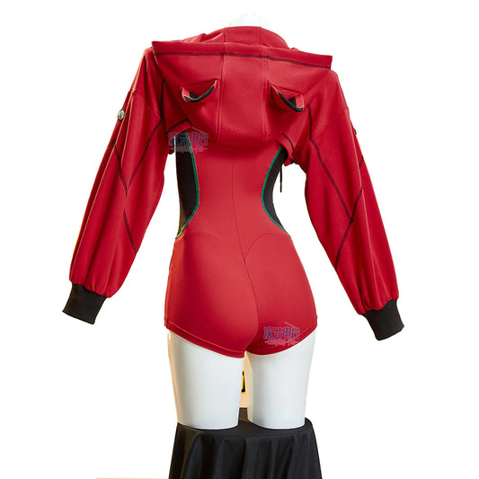 Disfraz de Asuka Langley Soryu – Mono con capucha para mujer con orejas de gato (Traje de fiesta deportivo de manga larga)