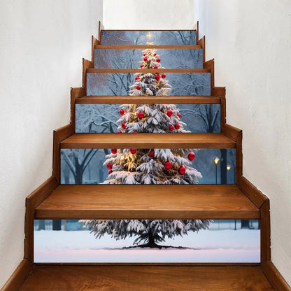 6PCS 18×100CM Christmas Staircase Background Fabric – Holiday Stair Banner Decorations for Christmas Party & Home Decor