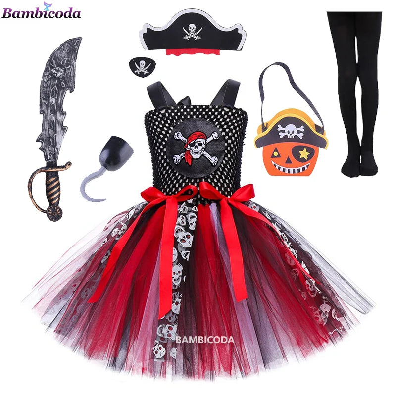 Girls Pirate Costume Dress – Fancy Cosplay Outfit for Halloween, Carnival & Party Dress-Up, Ages 3–10Y