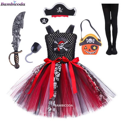 Girls Pirate Costume Dress – Fancy Cosplay Outfit for Halloween, Carnival & Party Dress-Up, Ages 3–10Y