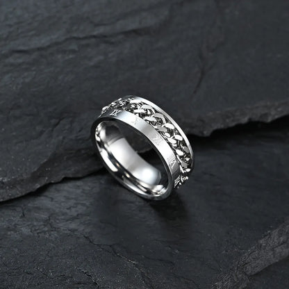 Roman Numeral Spinner Ring – Stainless Steel Chain Rotating Anxiety Fidget Ring for Men | Black Metal Stress Relief Jewelry