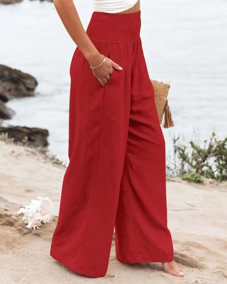 Pantalon ample décontracté pour femme, taille mi-haute avec cordon de serrage, style européen et américain, idéal pour la plage au printemps et en été
