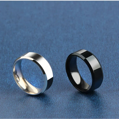 Anillo de dije de acero inoxidable negro – Banda mate de boda y compromiso para hombres y mujeres | Regalo de joyería de moda minimalista