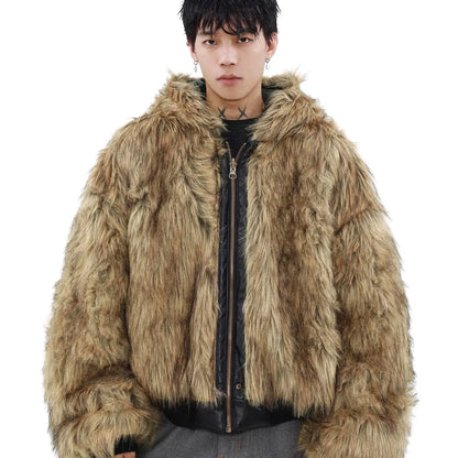 Men’s Thick Faux Leather Winter Coat – Solid Color Loose-Fit Jacket, Trendy American Casual Outerwear for Everyday Wear