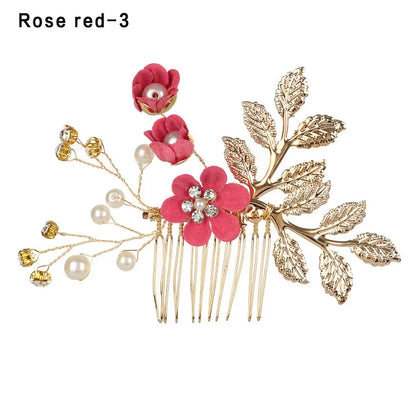 Luxury Floral Bridal Hair Comb with Gold Leaves – Crystal Wedding Hair Accessory for Brides & Prom