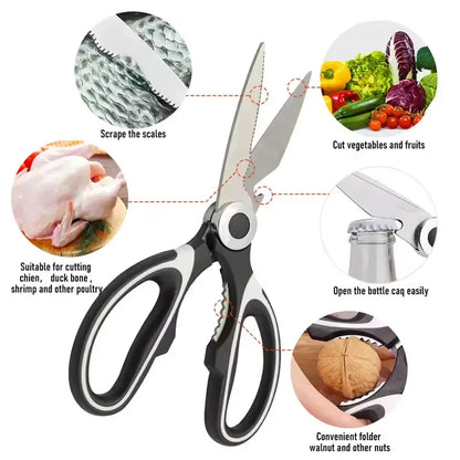 Ciseaux de cuisine en acier inoxydable avec couvercle de protection – Ciseaux robustes pour volaille, poisson, légumes et ouvre-noix