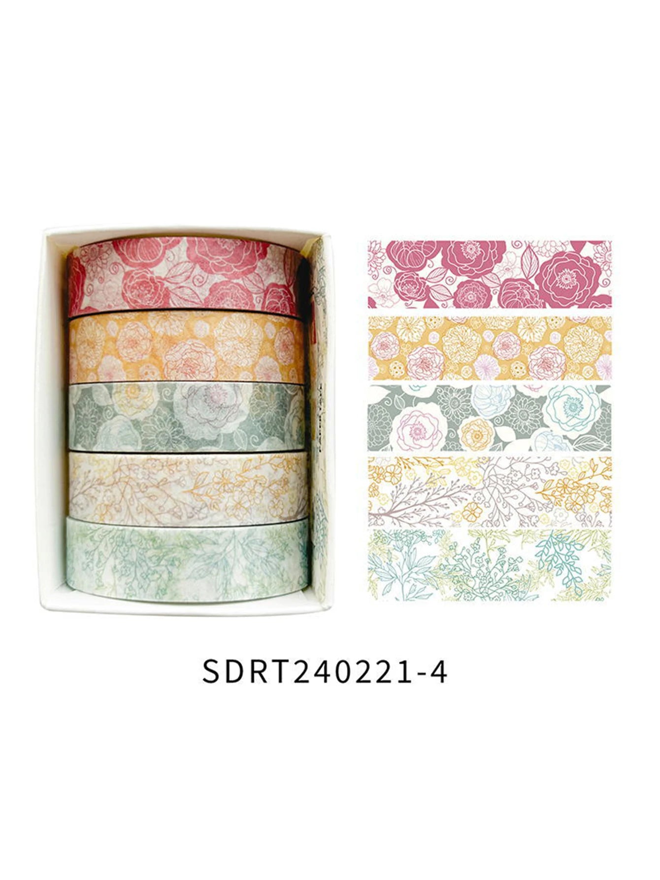 5 Rolls Romantic Flower Washi Tape Set – Cute Floral Decorative Tape for Journaling, Scrapbooking, Diary & Student DIY Crafts