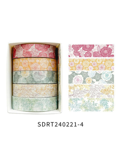 5 Rolls Romantic Flower Washi Tape Set – Cute Floral Decorative Tape for Journaling, Scrapbooking, Diary & Student DIY Crafts
