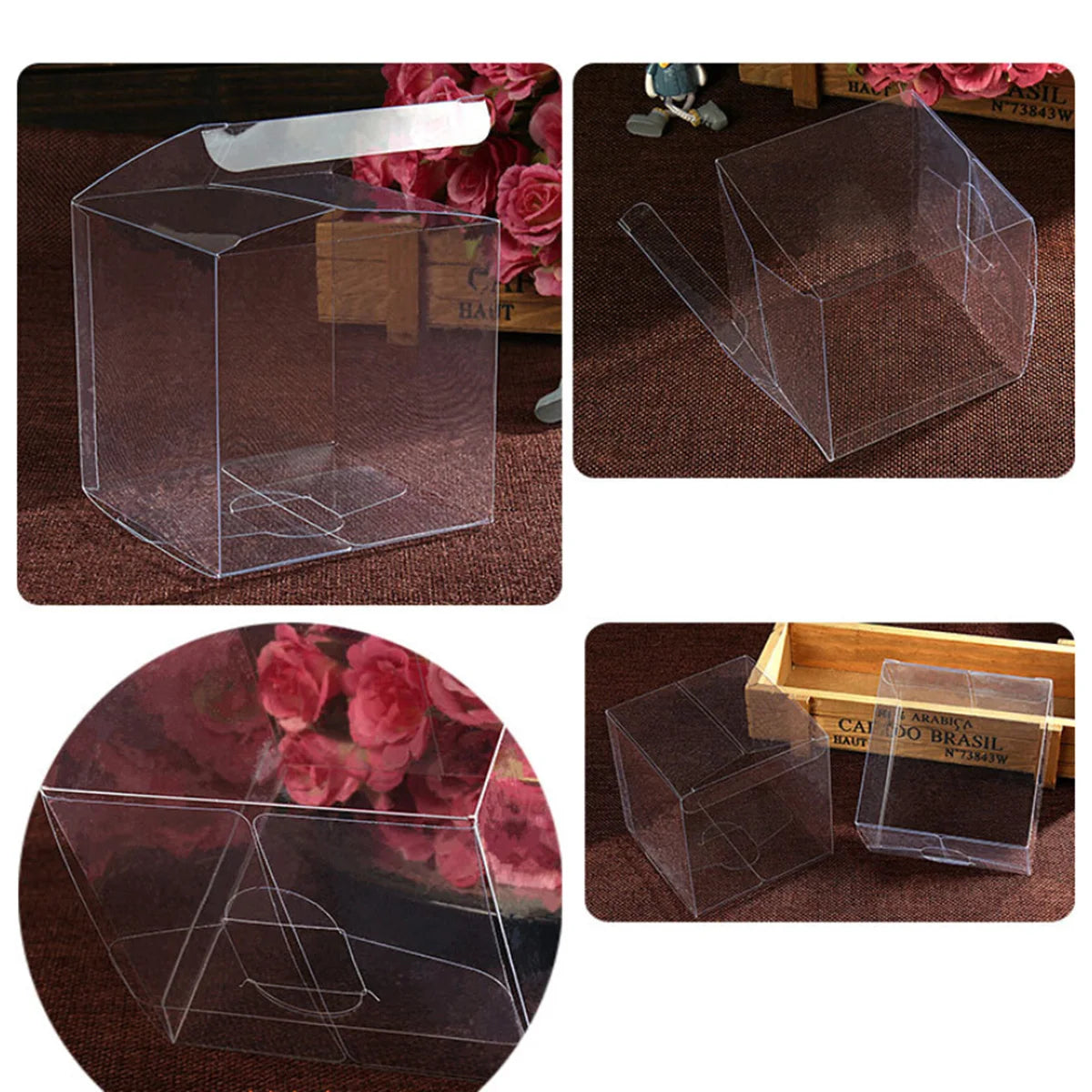 50 Boîtes cadeaux transparentes en PVC pour bougies, dragées, bonbons et emballages cadeaux de fête (5 × 5 × 5 cm)