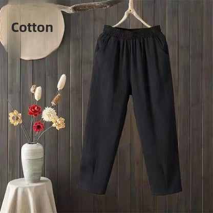 Women's Summer Cotton Harem Pants – Lightweight Loose High-Waist Cropped Trousers, Korean-Style Casual Plus Size Pants