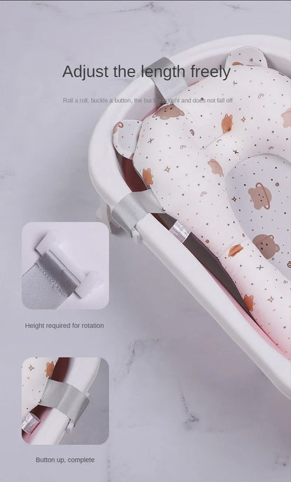 Tapete de soporte para bañera de bebé recién nacido – Cojín de baño plegable antideslizante para bebés, almohadilla de bañera de seguridad con diseño de dibujos animados para baby shower, soporte cómodo para lactancia y baño