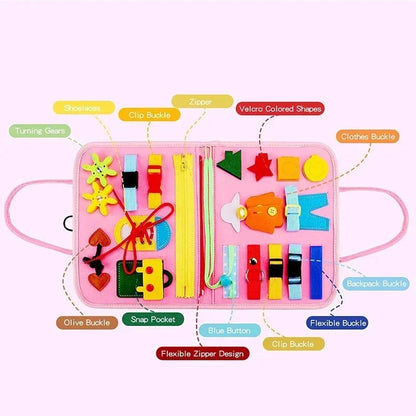 Montessori Felt Busy Board – Kids Travel Quiet Book for Dressing Skills, Sensory Learning & Fine Motor Activities