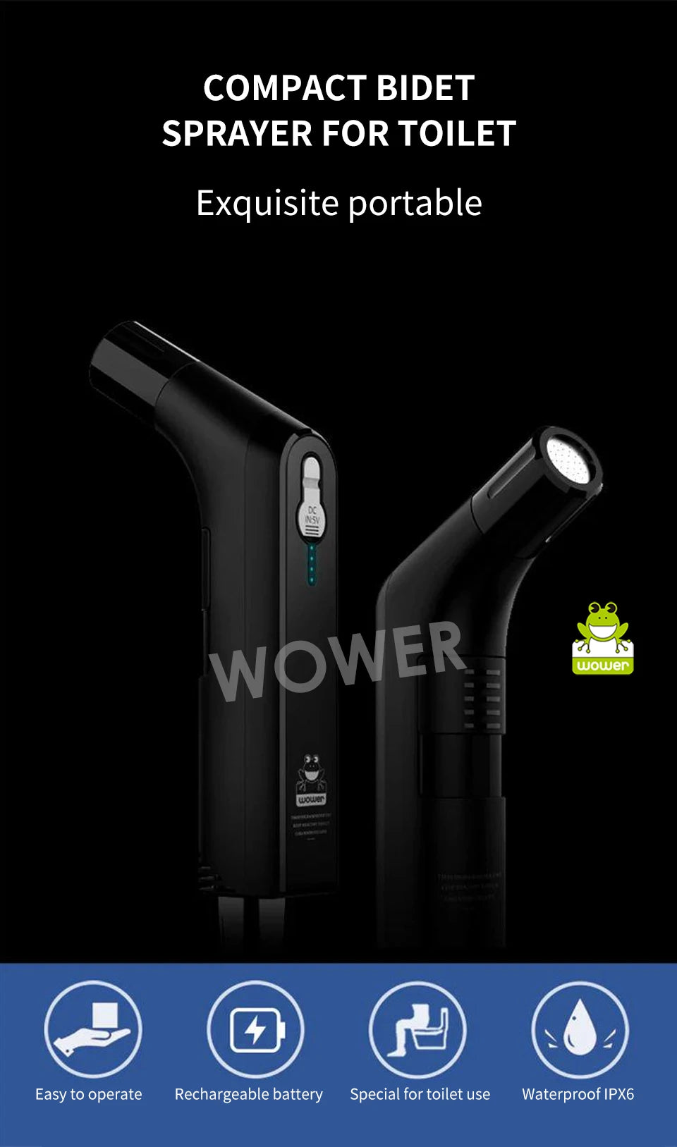 Pulverizador de bidé eléctrico portátil de 2.5L – Bidé de viaje recargable para higiene personal con boquilla Shataf de mano para camping, baño y limpieza sobre la marcha