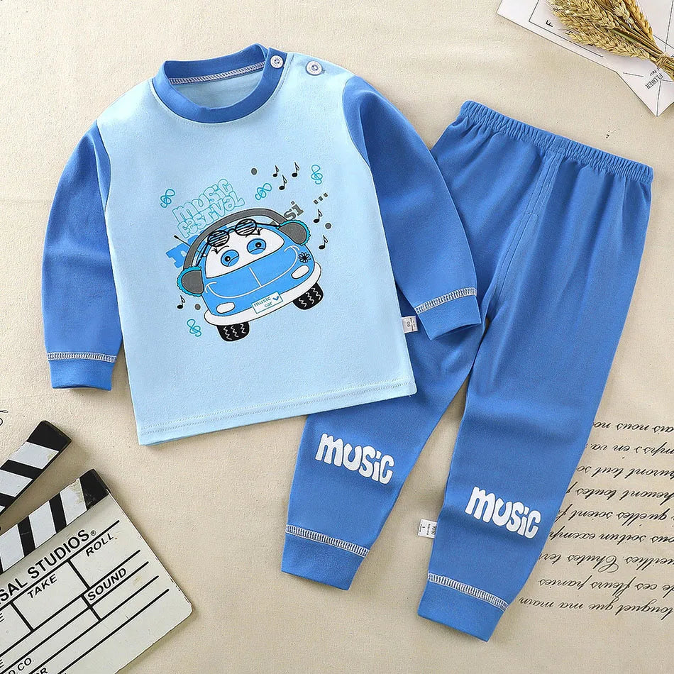 Conjunto de pijama de algodón para niños – Ropa de dormir de dibujos animados de otoño invierno para niños y niñas, conjunto de ropa de descanso suave para niños, ropa de noche acogedora y conjunto para el hogar para un sueño cómodo