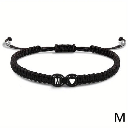 Pulsera Corazón Inicial Personalizada – Pulsera de Cuerda Trenzada Hecha a Mano con Letras de la A a la Z para Hombres y Mujeres | Regalo de Joyería para Parejas y Amigos