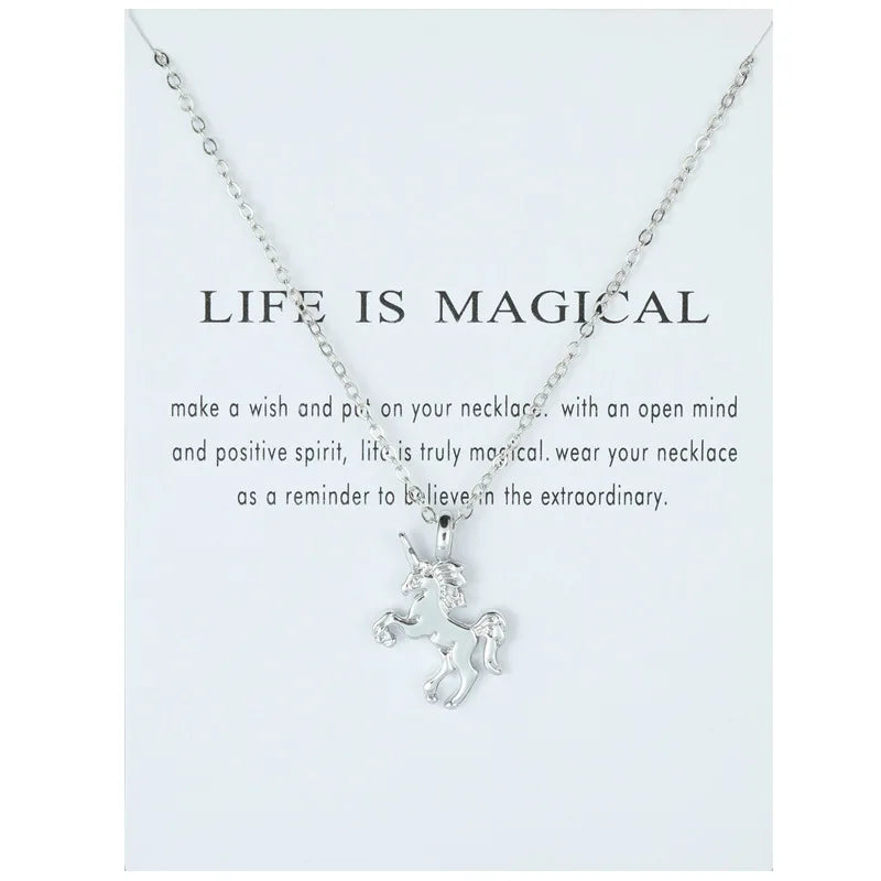 Unicorn Alloy Pendant Necklace – Creative Pony Design with Gift Card, Collarbone Chain for Daily Wear, Gifts & Fantasy-Inspired Fashion Jewelry