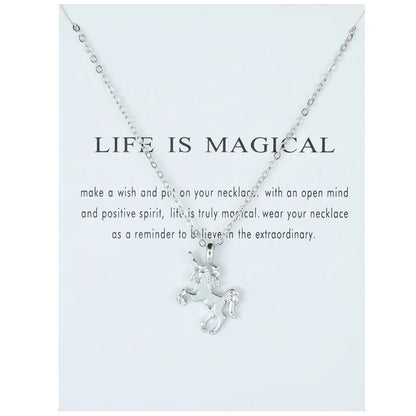 Unicorn Alloy Pendant Necklace – Creative Pony Design with Gift Card, Collarbone Chain for Daily Wear, Gifts & Fantasy-Inspired Fashion Jewelry