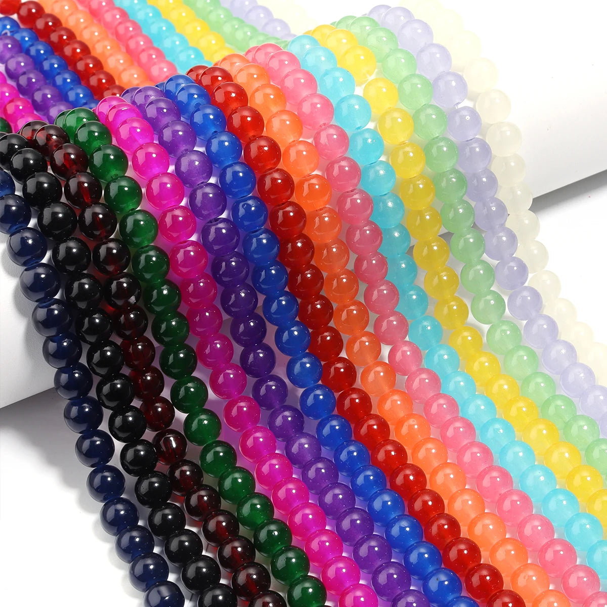 1 brin de perles de verre unies 6/8mm – Perles rondes intercalaires lâches pour la fabrication de bijoux DIY, bracelets faits main, colliers et accessoires d'artisanat
