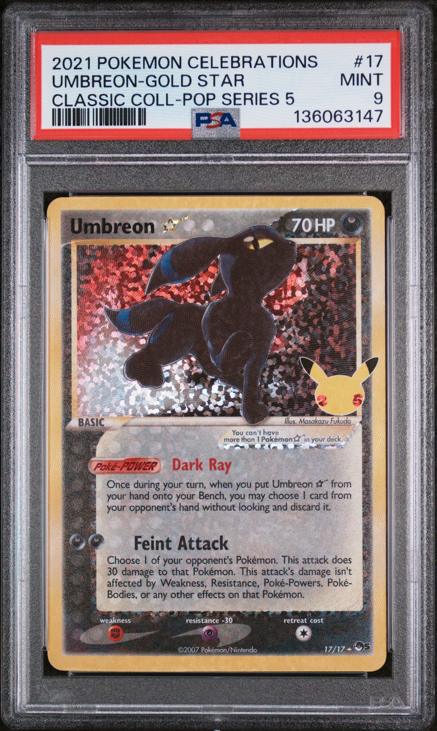 Umbreon Star #17/17 Celebrations 2021 PSA 9
